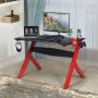 Gaming Table, With Cup and Headphone Holders, Black/Red, 48.5 × 30 × 23.5 inches