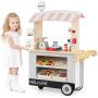Toy food cart, POS machine, scales, 30 accessories, Gray, 29.5 × 12 × 40 inches