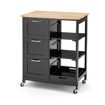 Кухонный остров на колесах 67x37x82,5см, черного/светло-коричневого цвета