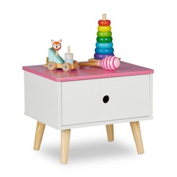Прикроватная тумбочка с 1 ящиком 31x38x30см., светло-коричневый/белый/розовый