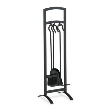 Komplektis 3 kaminatööriista ja alus 73x21x21cm., must