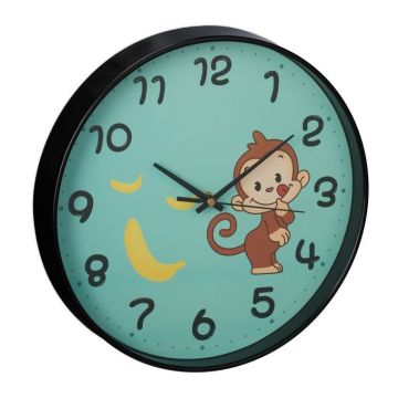 Часы настенные 29,5х4,5см., цвета черный/зеленый/желтый