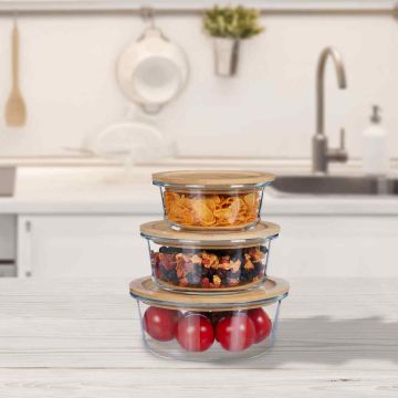 Set of 3 food storage containers, light brown