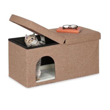 Складной домик для кошки 38,5x74,5x37 см., светло-коричневый/белый