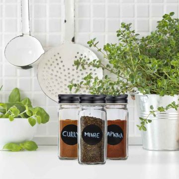 Set of 20 transparent spice jars 10.5x4.5x4.5cm., black