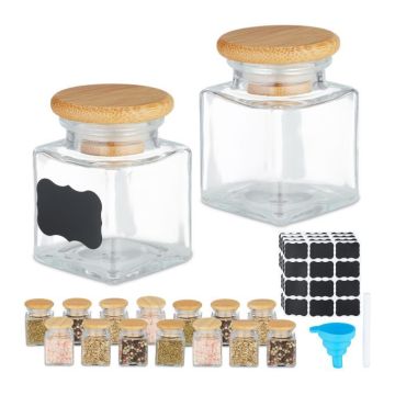 Komplektis 16 läbipaistvat maitseainepurki 6x4,5x4,5cm., helepruun
