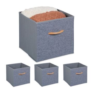 Komplektis 4 kokkupandavat kasti 28,5x30x30cm, hall/helepruun
