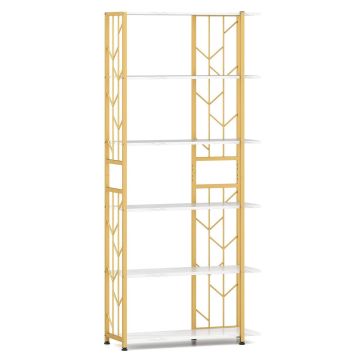 Vaba seisev riiul 80x31x180 cm, valge/kuldne värv