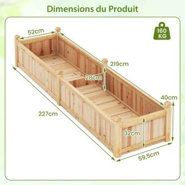 Поднятая грядка 227x59,5x40см, светло-коричневого цвета