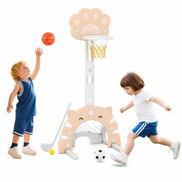 3 in 1 Children's Sports Center with Basketball Stand and Foldable Hoop, Beige