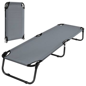 Туристическая складная кровать 191x56x31см, серо-черного цвета