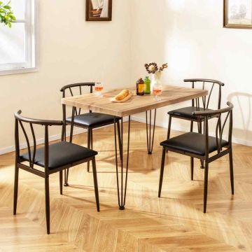5-piece dining table set, metal frame, 4 chairs, black