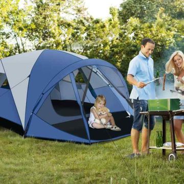 6-person dome camping tent with enclosed porch and removable protective zipper