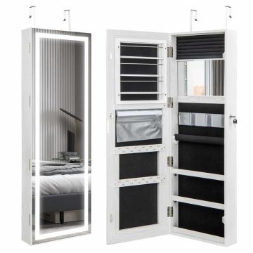 Навесное зеркало-шкафчик для украшений 40x12,5x120см, белый/черный цвет