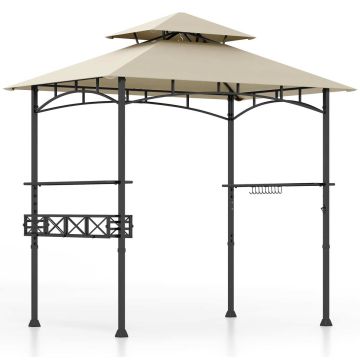 8 x 5 m Outdoor BBQ Gazebo with 2 Shelves and 10 Hooks, Beige
