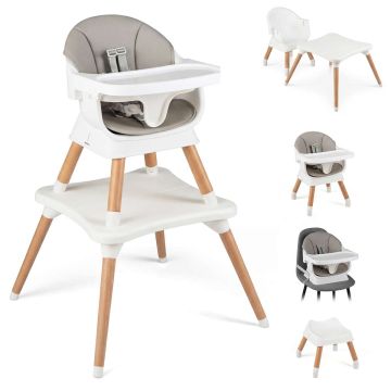 9-in-1 transformuojama maitinimo kėdutė su nuimamu padėklu, buko medienos kojelėmis, 15 kg talpa, pilka