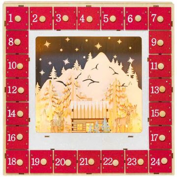 Adventkalender Homcom 34x7x34cm, helepruun/punane värv
