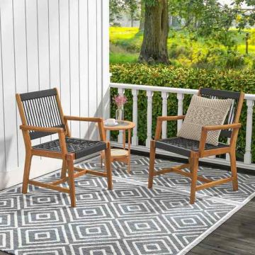 Acacia Wood Outdoor Chair Set with Armrests, 2 Pieces