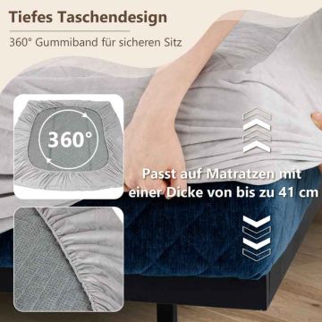 Velvet mattress cover with deep pocket, 180x200 cm, gray