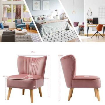 Velvet leisure chair with rubberwood legs, pink, 55x70x73 cm, 7.2 kg