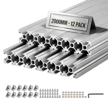Alumiiniumist ekstrusioonprofiilid VEVOR 2020T-200-12-Y, 12 tk, Hõbedane, 2 × 2 × 200 cm