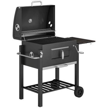 Söegrill suitsuahjuga Outsunny 113x65x108cm, musta/hallika värvusega