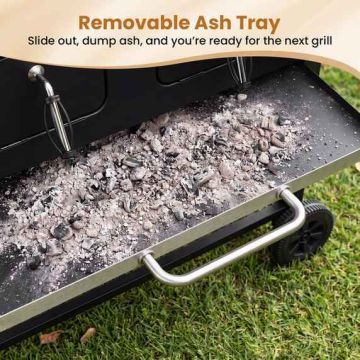 Charcoal BBQ Grill, 2 Folding Side Boards, 61.5 × 22 × 43.5 inches
