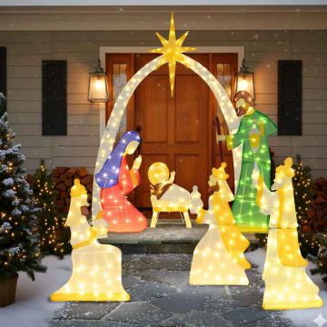 Lighted nativity scene, 7 parts, 310 LED lights, 150 × 50 × 180 cm