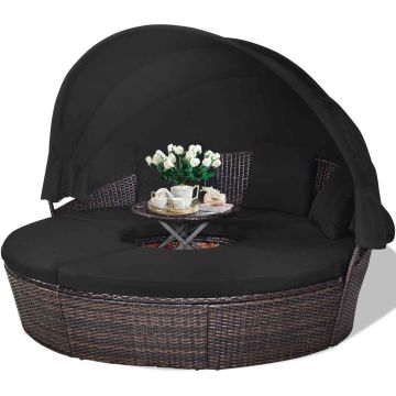 Round outdoor furniture set, with canopy, Black, 192 × 177 × 146 cm