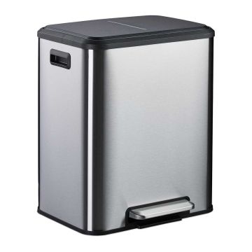 Jäätmete sortimise prügikast Relaxdays 10051210_55, 2 × 15 l, Must, 41 × 49 × 33,5 cm