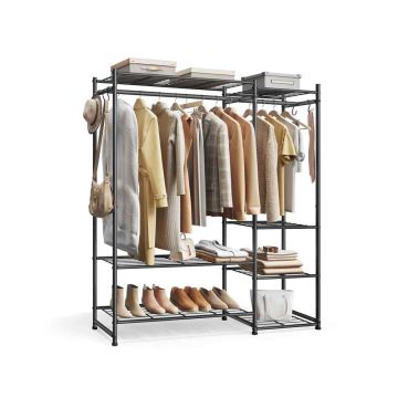 Avatud riidekapp SONGMICS, 7 riiulit, 2 toru, Must, 30 × 124,8 × 157,1 cm