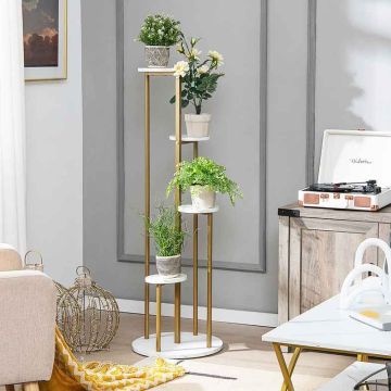 Plant stand, 4-tier, Gold/white, 40 × 122.5 × 40 cm