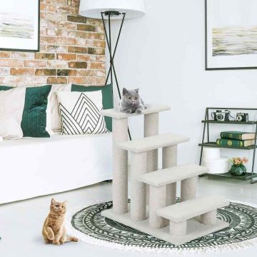 Pet Stairs, 4 Steps, Gray/White, 60.96 × 60.96 × 40.64 cm