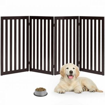 Pet Fence, 4 Panels, Brown/White, 203.2 × 88.9 × 2.54 cm