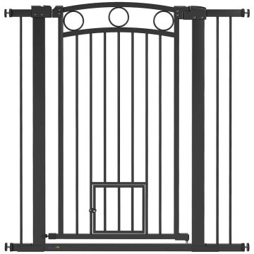 Lemmikloomavärav kassiluugiga, reguleeritav, 76–104 cm, Must, 76–104 × 106 cm