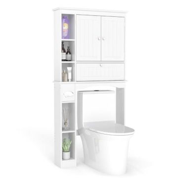 High bathroom cabinet, 2 cabinets, 5 compartments, White, 80 × 165.1 × 21.6 cm