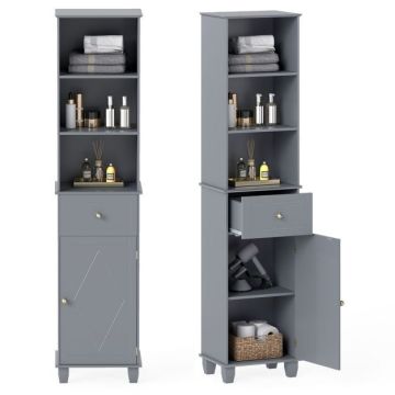 Tall bathroom cabinet, 1 drawer, 3 open shelves, Gray, 40 × 172 × 30 cm