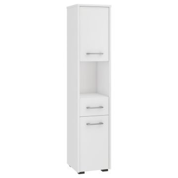 Высокий шкаф для ванной FIN, 2 дверцы, 1 ящик, белый, 30 × 140 × 30 см