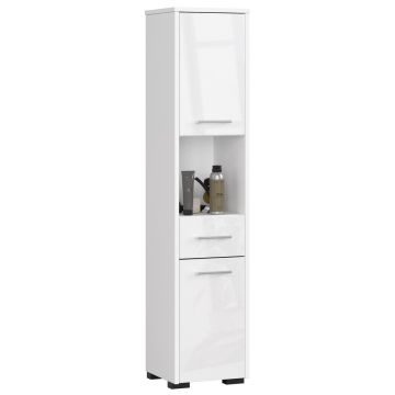 Kõrge vannitoakapp FIN 2D 1SZ 1W, 2 ust, 1 sahtel, 5 riiulit, valge, 30 × 140 × 30 cm