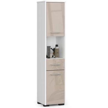 Высокий шкафчик для ванной FIN 2D 1SZ 1W, 2 дверцы, 1 ящик, белый/бежевый, 30 × 140 × 30 см