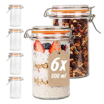 Высокие стеклянные банки с герметичными крышками Relaxdays, 6 шт., 500 мл, 12 × 15 × 8 см