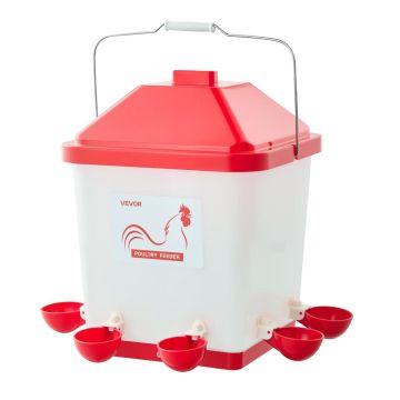 Automaatne kanade jootur VEVOR 5GAL D, 19 l, 6 joogiliidet, Valge/punane, 35,4 × 35,2 × 34,0 cm