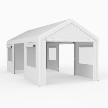 Carport with removable side panels and door, 305 x 586 cm, white