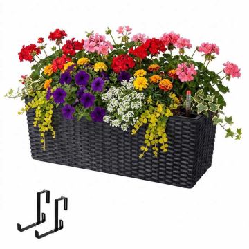 Балконный ящик Relaxdays 10053086_8649, с держателями для перил, Чёрный, 50 × 19 × 19 см