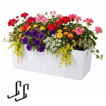 Балконный ящик Relaxdays 10053086_8651, 30 л, с держателями для перил, Белый/Чёрный, 50 × 19 × 19 см