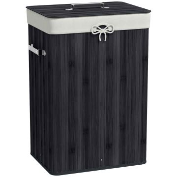 Bambusest pesukorv kaanega, 72 l, Must, 40 × 30 × 60 cm