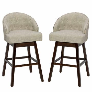 Set of 2 Bar Stools, Swivel, Beige/Brown, 21.5 × 41.5 × 21 inches