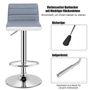 Baaritoolide komplekt, 2 tk, reguleeritavad, 360°, Hall/valge, 43 × 38,5 × 78–98 cm