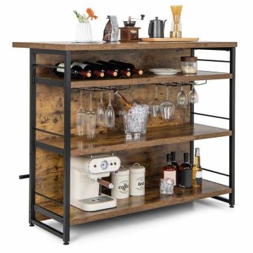 Bar table, 3 open shelves, Brown, 120 × 101 × 60 cm