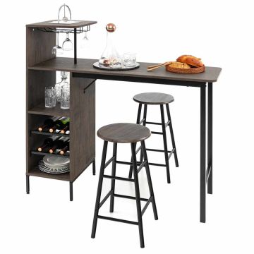Bar table and chair set, 3-piece, Brown, 120 × 35 × 40 cm